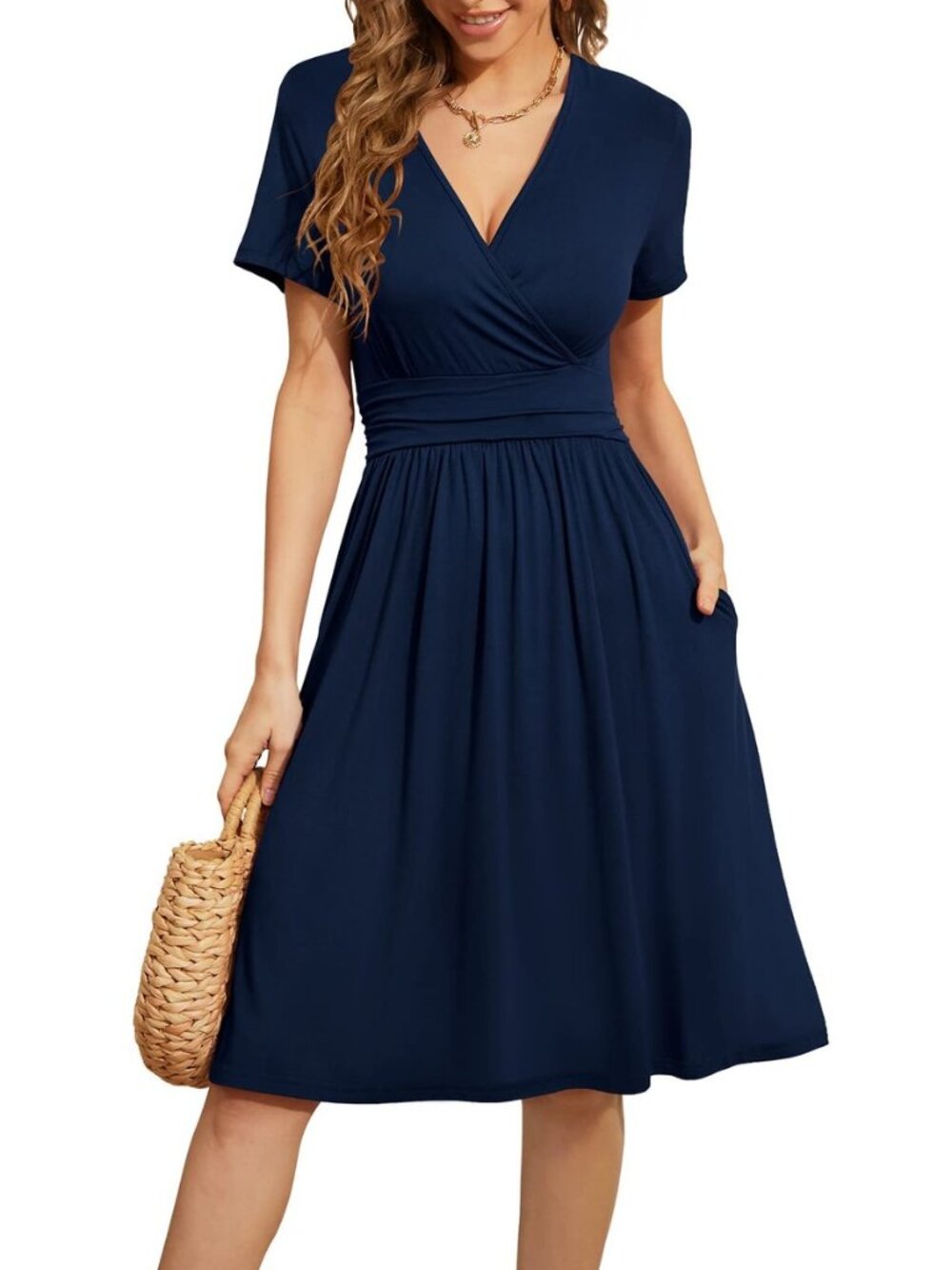 Women's Summer Short Sleeve Casual Dresses V-Neck Floral Party Dress with